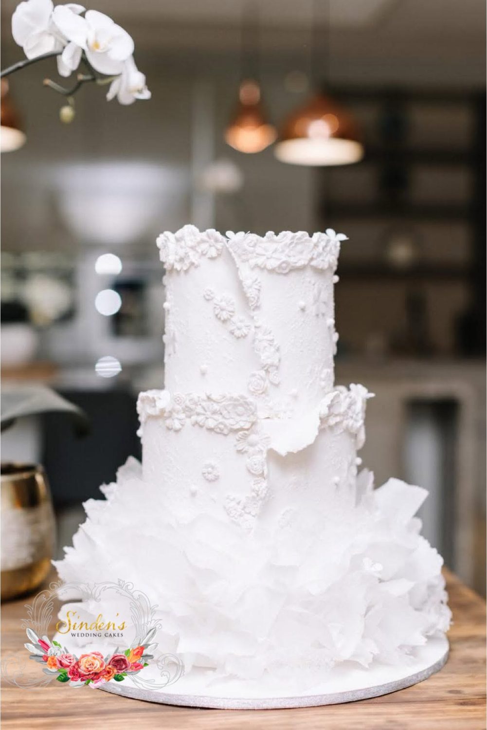 White textured ruffle cake