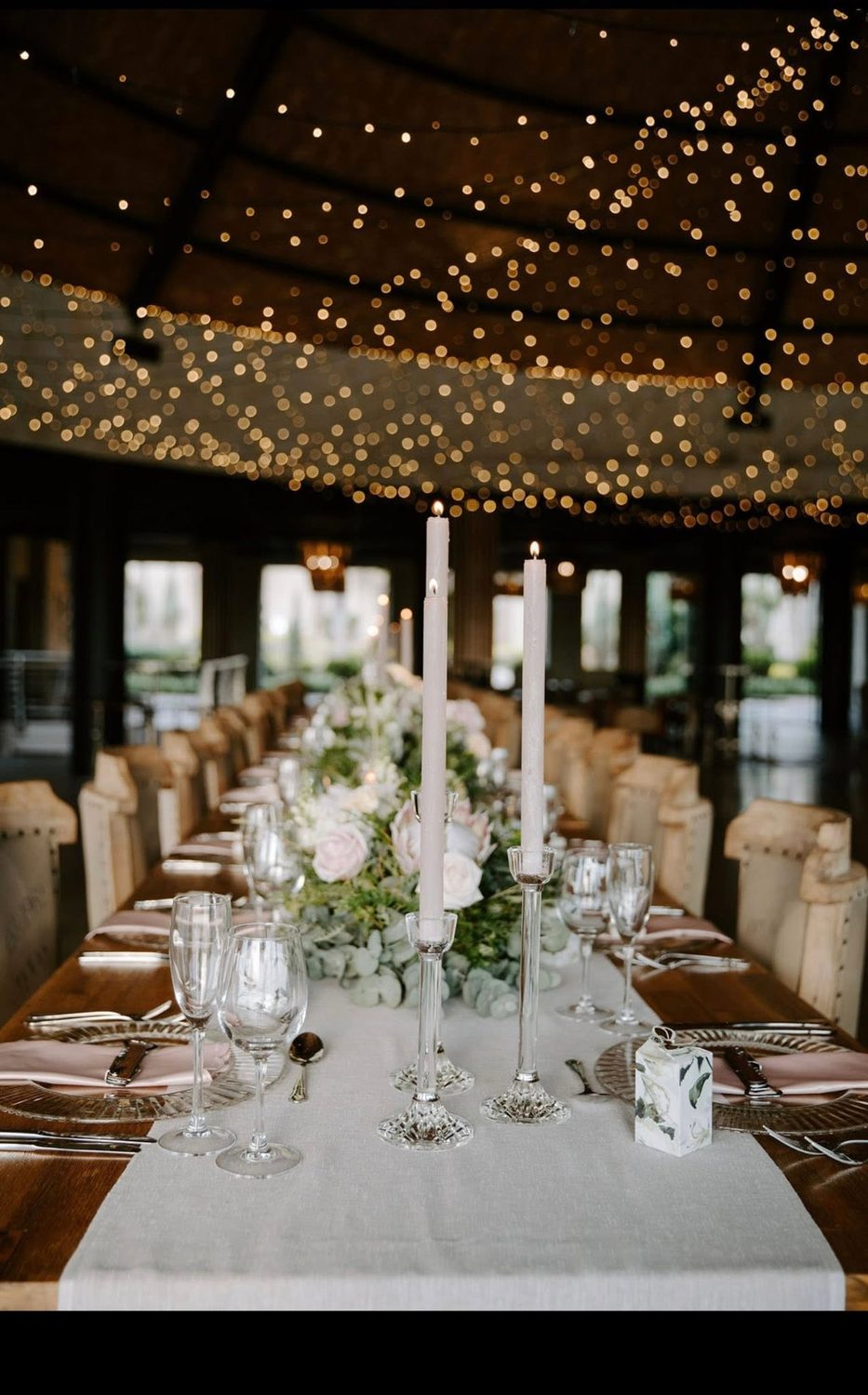 Reception venue with warm lighting